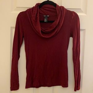 H&M Dark Red / Maroon Long Sleeve Cowl Neck Fitted Top
